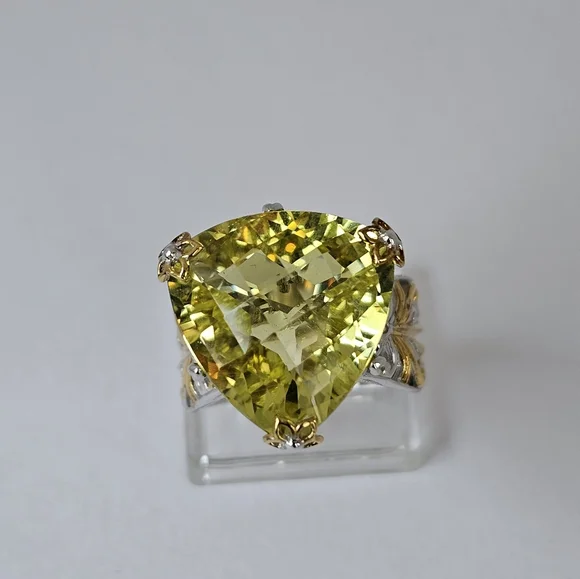Genuine Ouro Verde Quartz Palladium Sterling Silver & 18k Ring Sz 7! - Picture 3 of 8